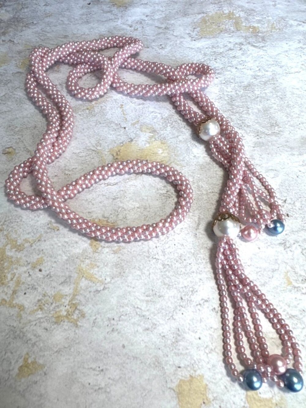 Vintage Iridescent Bead Crochet Flapper Style Necklace Estate Jewelry